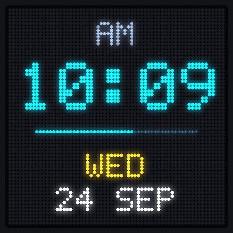 LED matrix showing digital clock and date